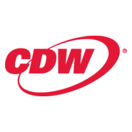 CDW logo in red text with a swoosh circle around it