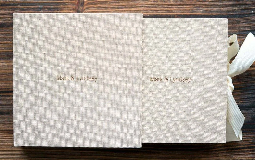 Small linen wedding photography album, 6x6" luxury cover