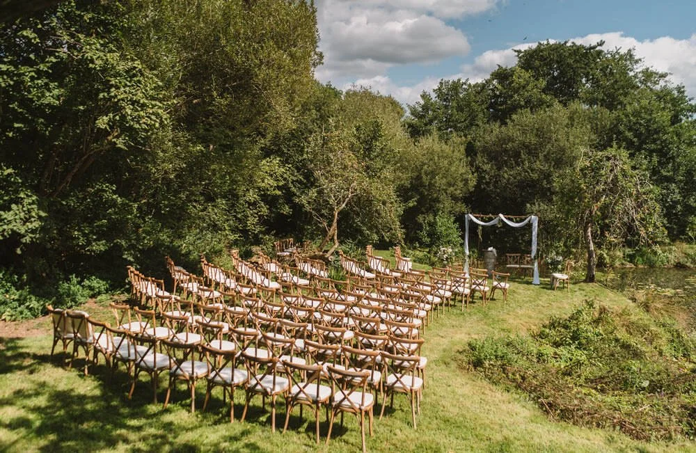 Outdoor ceremony setup at the Anrán, Dorset. 