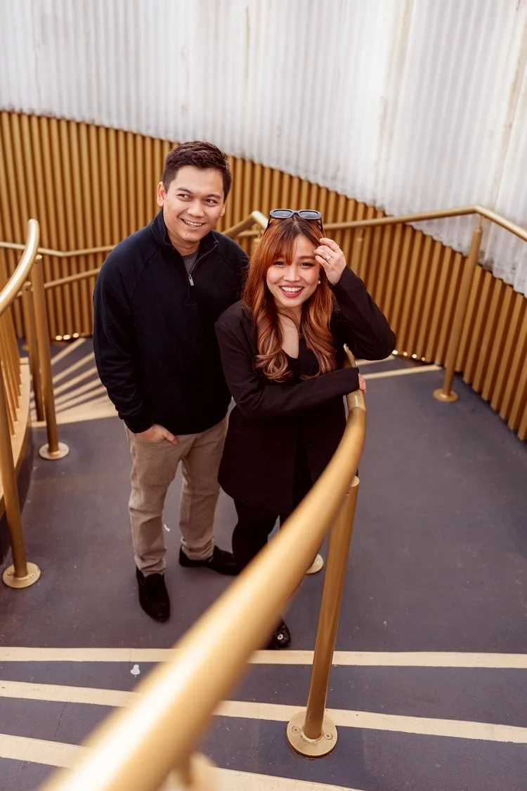 Asian couple on the steps of Swansea arena