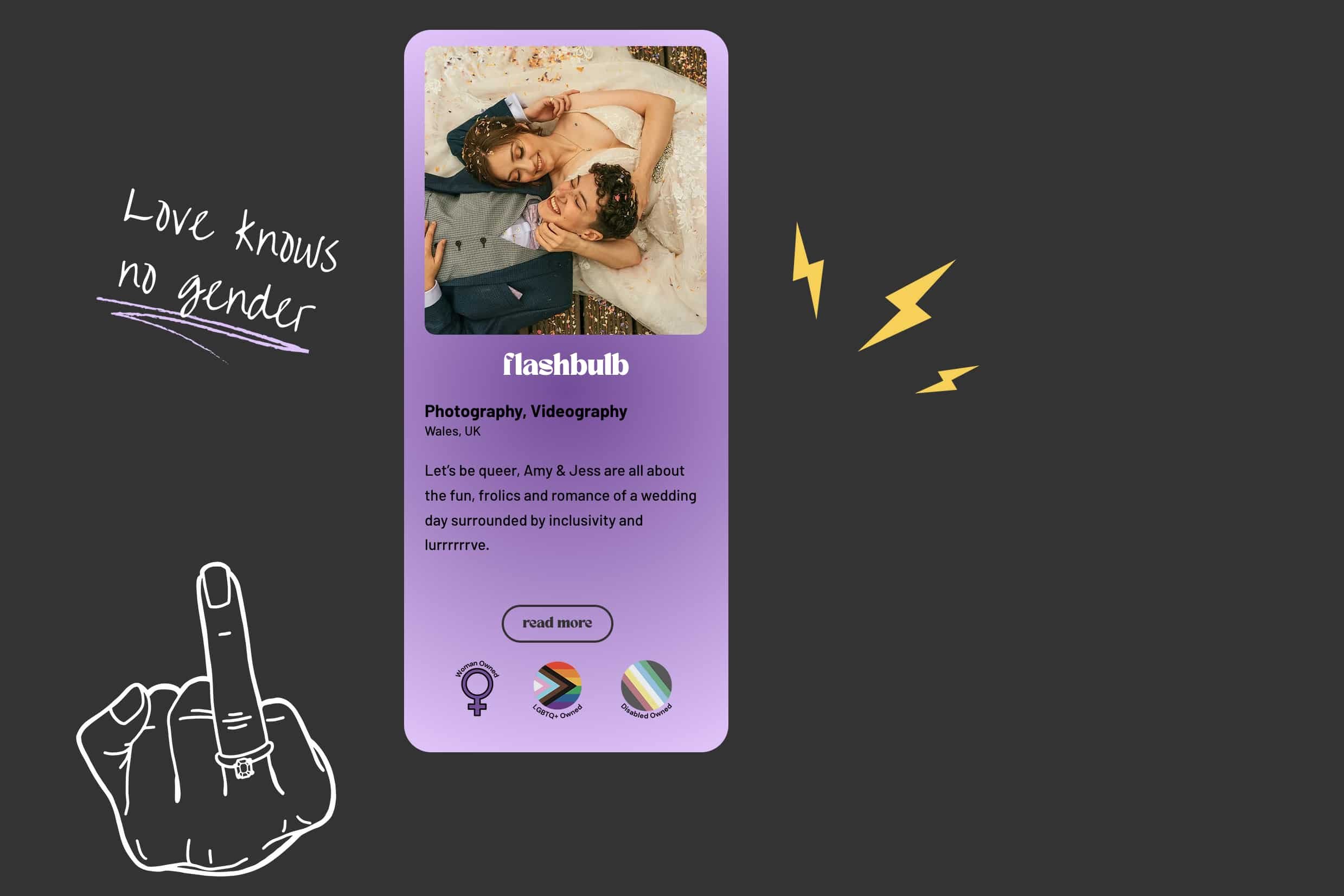 Screenshot of the inclusive wedding supplier directory website of the listed supplier Flashbulb Photography and videography..