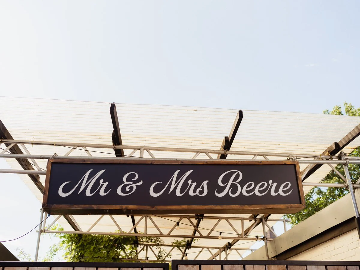Personalised MR & MRS sign hanging at the Shack Revolution.