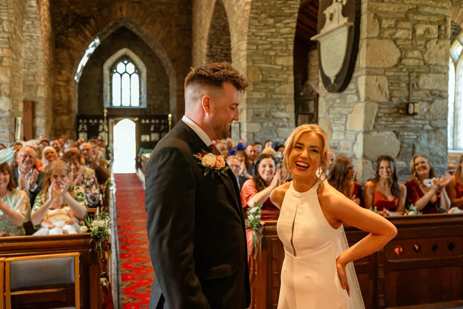 Couple laughing altar