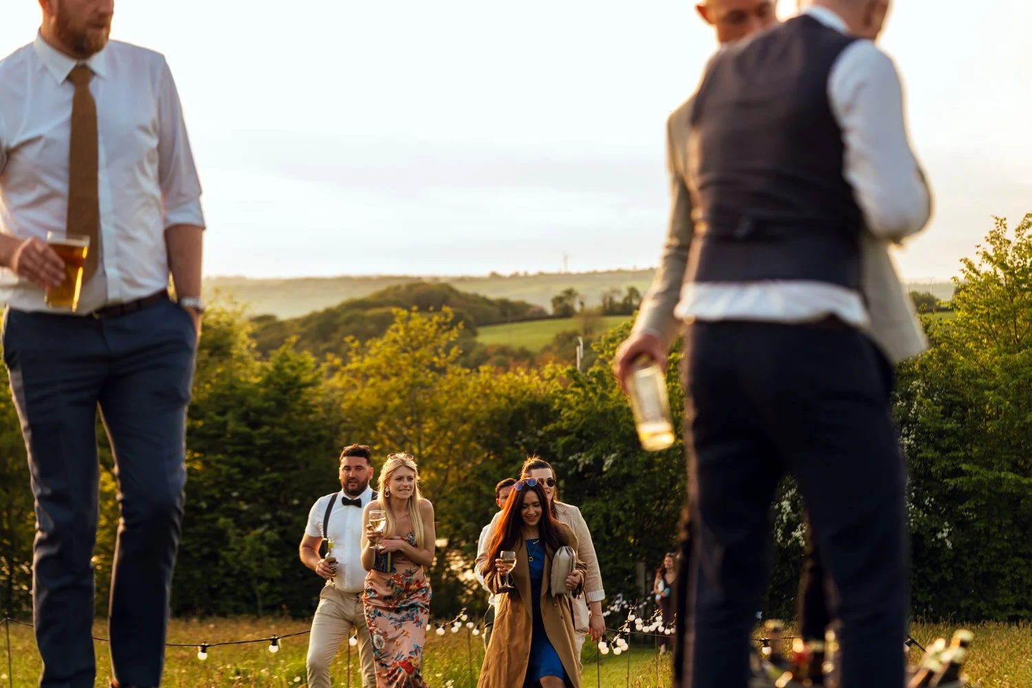 Sunset wedding walk