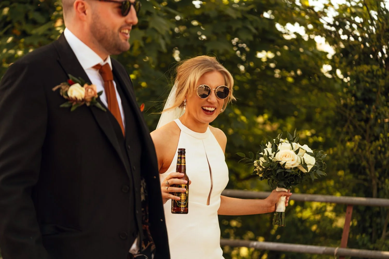 Walking bride and groom