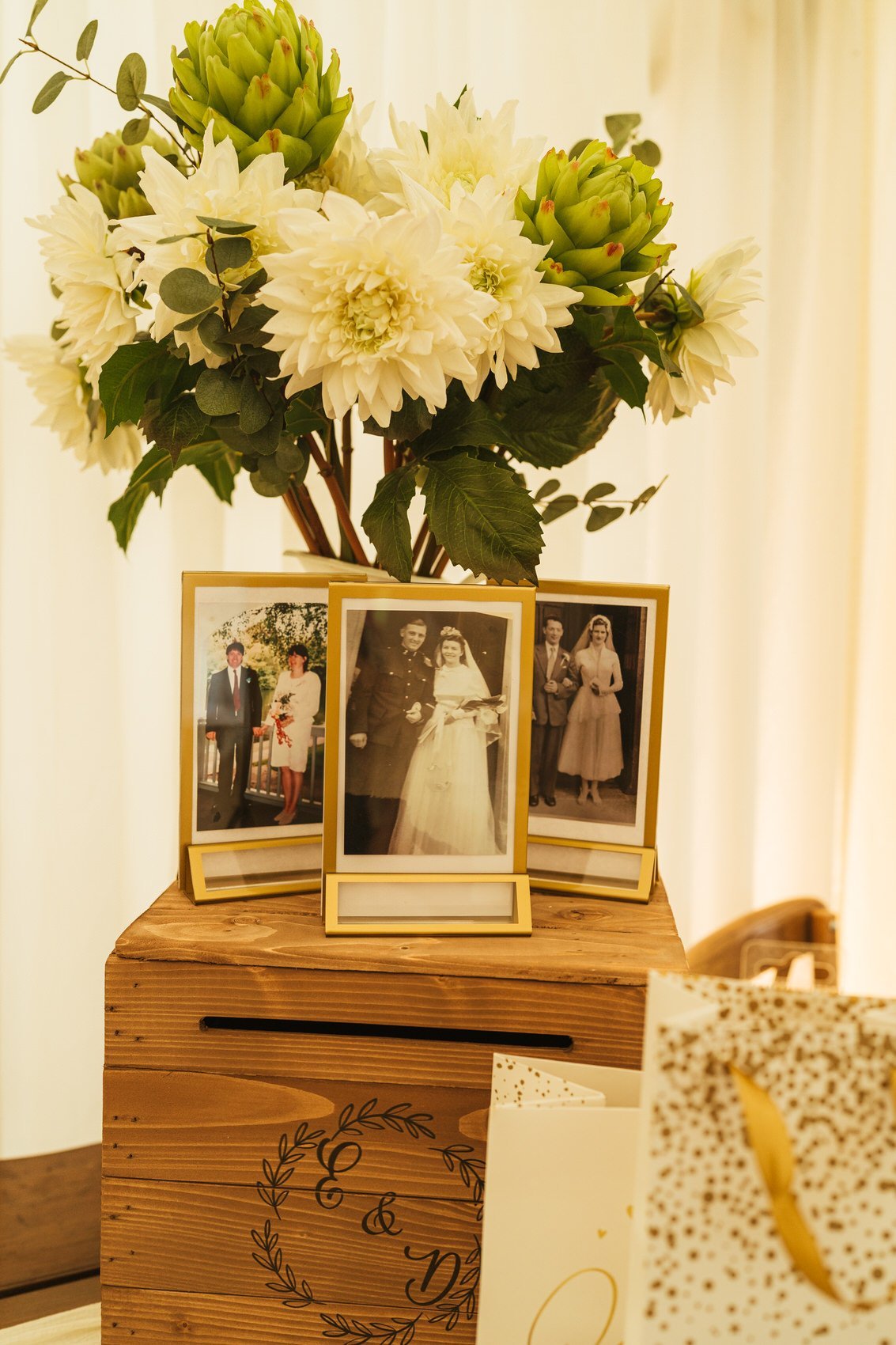 Framed loved ones photo table. 