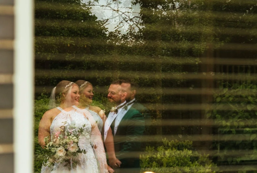 Abstract reflection of bride and groom