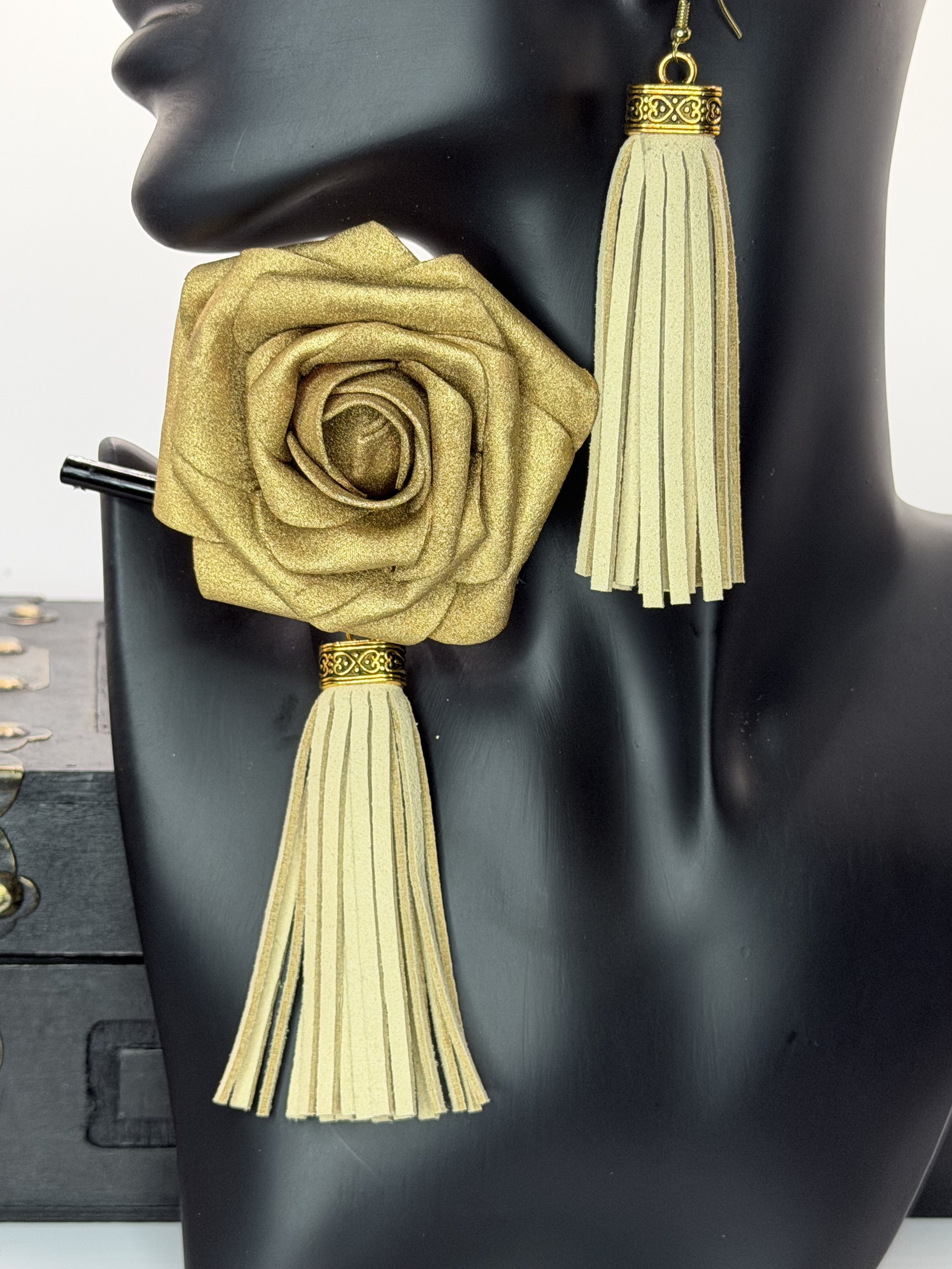 Champagne Tassel Leather Earrings