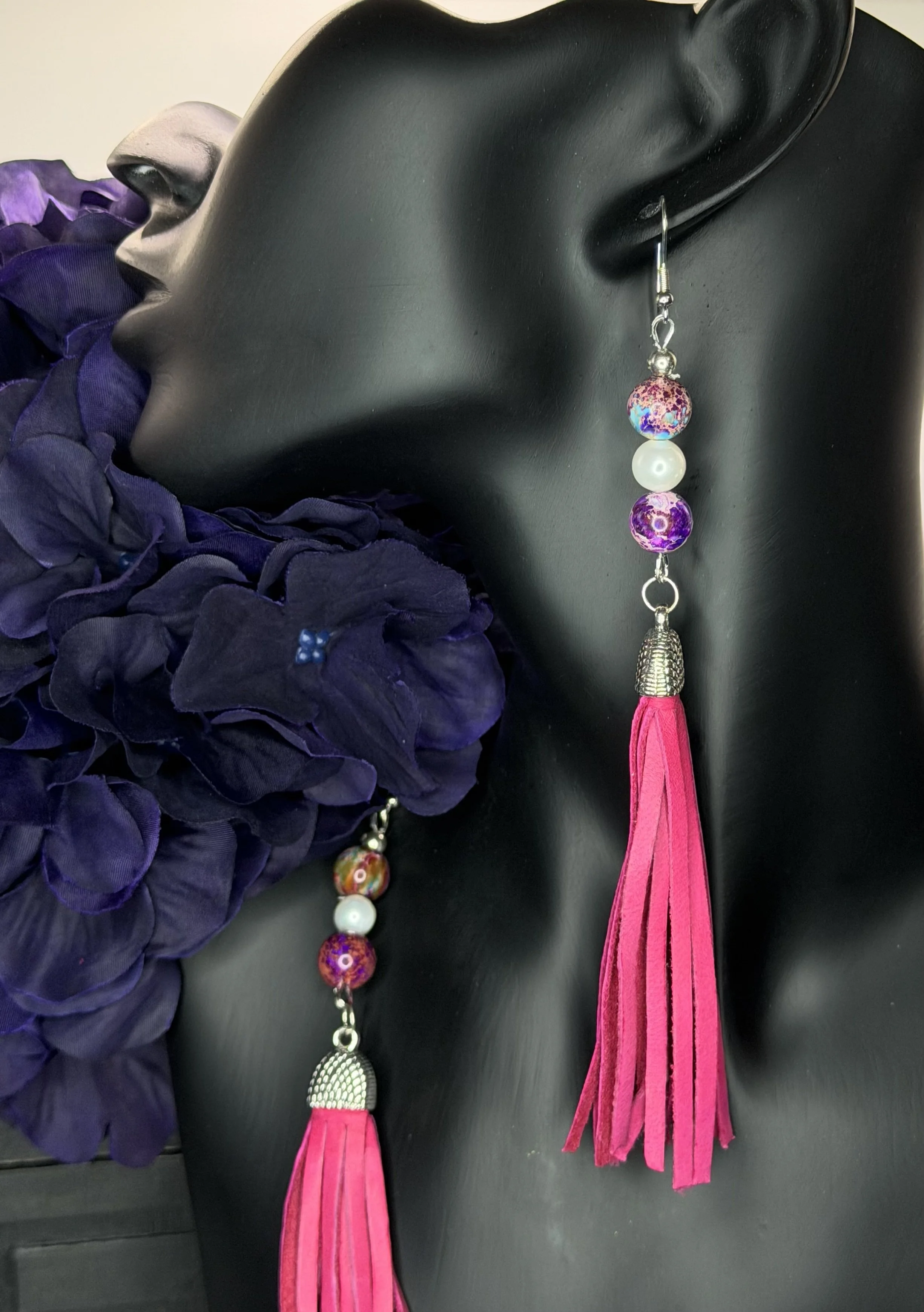 Vibrant Pink Tassel Earrings