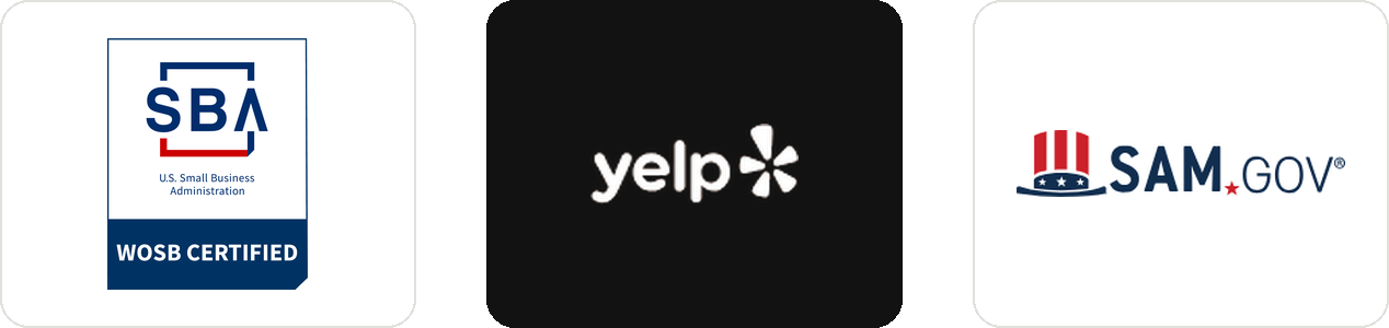 WOSB Certified, Yelp, and SAM.gov