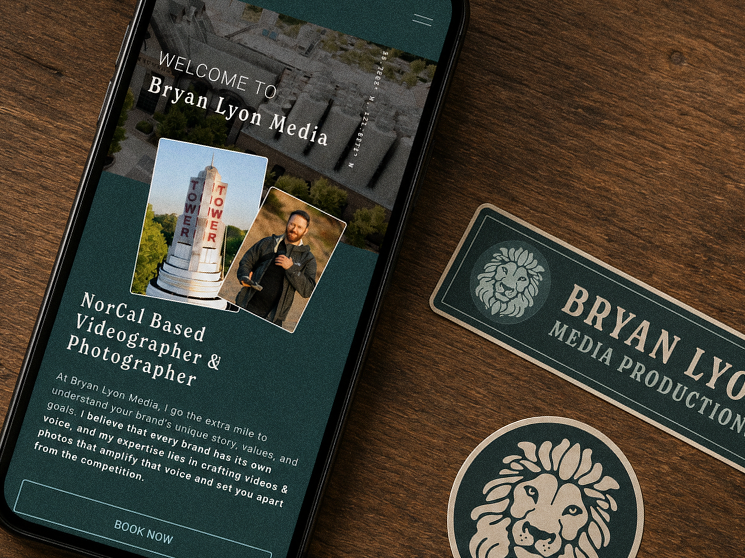 Igni Made | Copywriting, Branding & Websites for Wellness, Hospitality and Creative Businesses | Northern California | Smartphone displaying a webpage for Bryan Lyon Media Productions