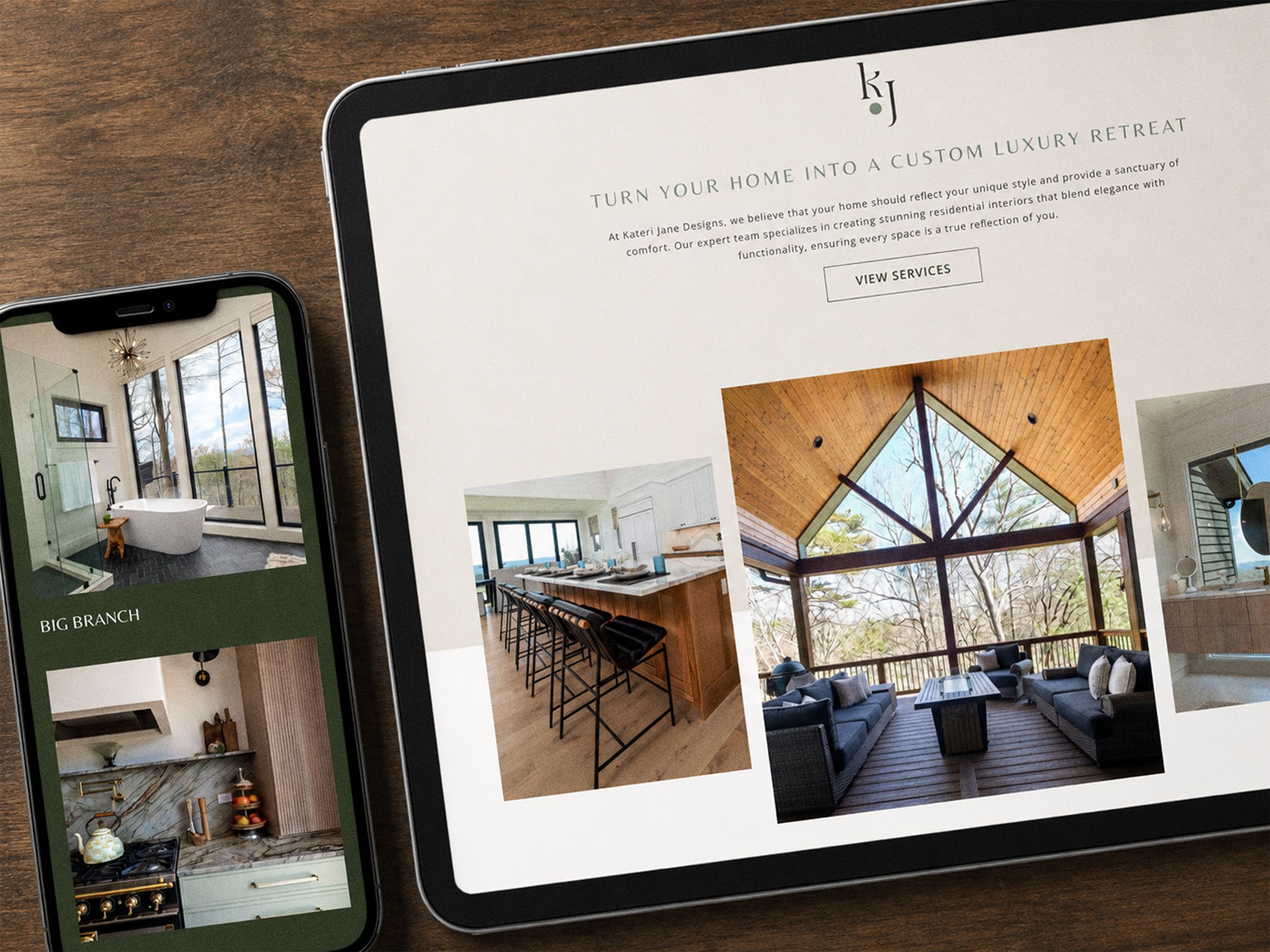 Igni Made | Copywriting, Branding & Websites for Wellness, Hospitality and Creative Businesses | Northern California | Mobile phone and tablet displaying interior design website