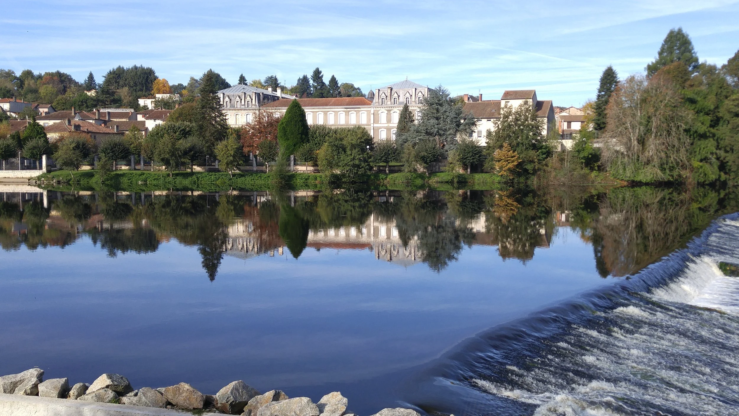 The tranquil little town of Confolens, France, nestled on the banks of the Vienne River in western France, a wonderfully peaceful stop for any traveler.