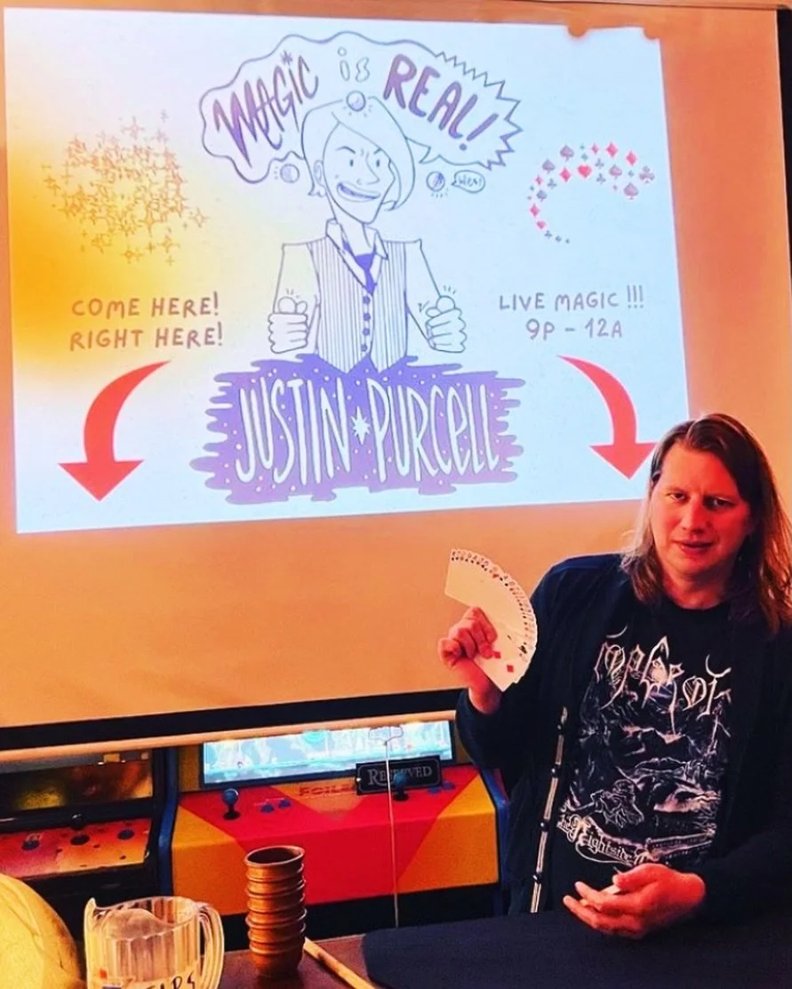 Happy MAGICAL PINBALL TUESDAY! Magician Justin Purcell @justinpurcell_magician is back tonight to prove to you that MAGIC IS REAL! 9pm til midnight&mdash; witness incredible feats of comedic closeup &amp; sleight-of-hand magic&hellip; spectating is f