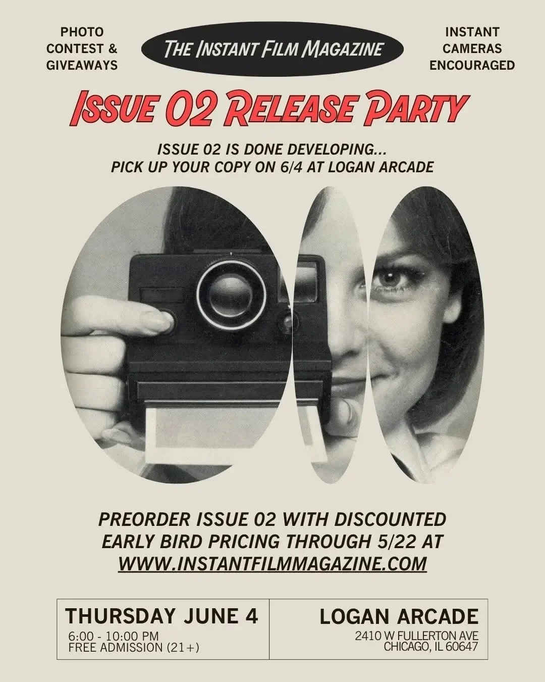 Tonight! Join us and the @instantfilm.magazine for a launch party for their 2nd issue! Bring a camera and swing by between 6 &amp; 10pm for a photo contest, raffle &amp; *very* cool prizes, and pick up a copy of the new Instant Film Magazine!
📸📸
#l