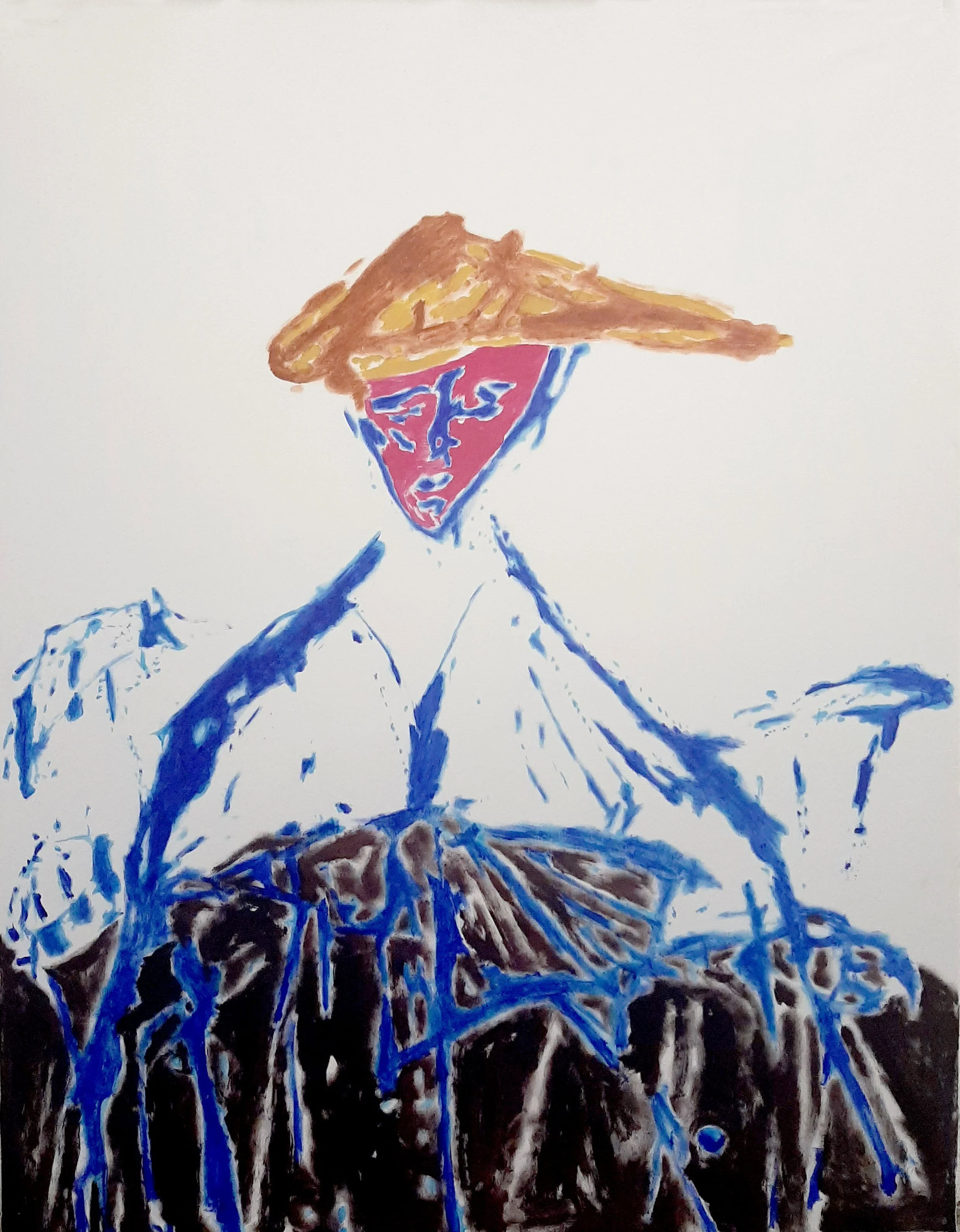 Meditation - A man with lotus, 2024  Acrylic on canvas 210cmx160cm