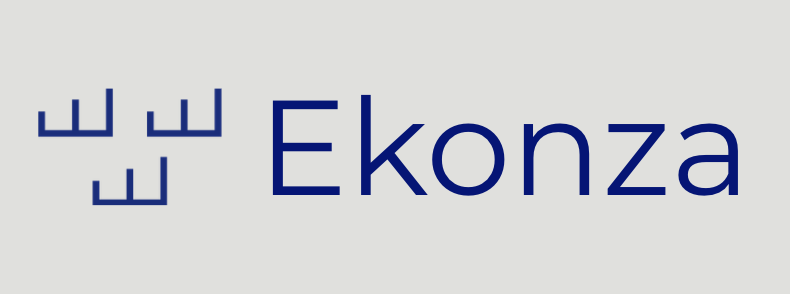 The image features three stylized blue letter 'W's and the word 'Ekonza' written in blue on a light gray background.