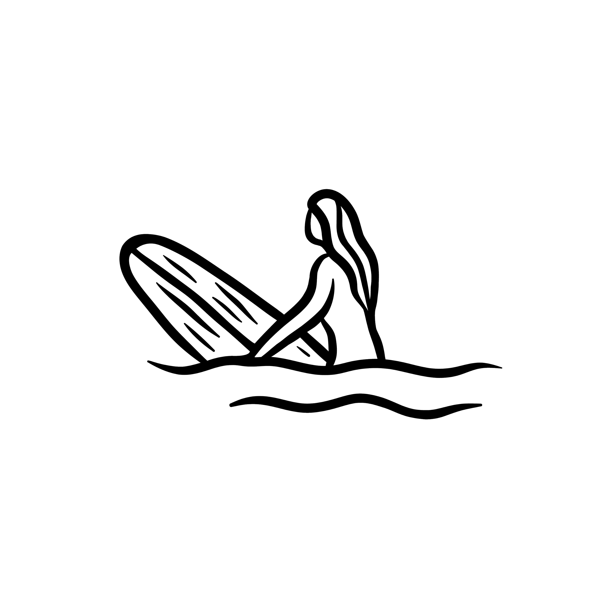 Outline drawing of a spoon and fork crossing each other over a plate of spaghetti.