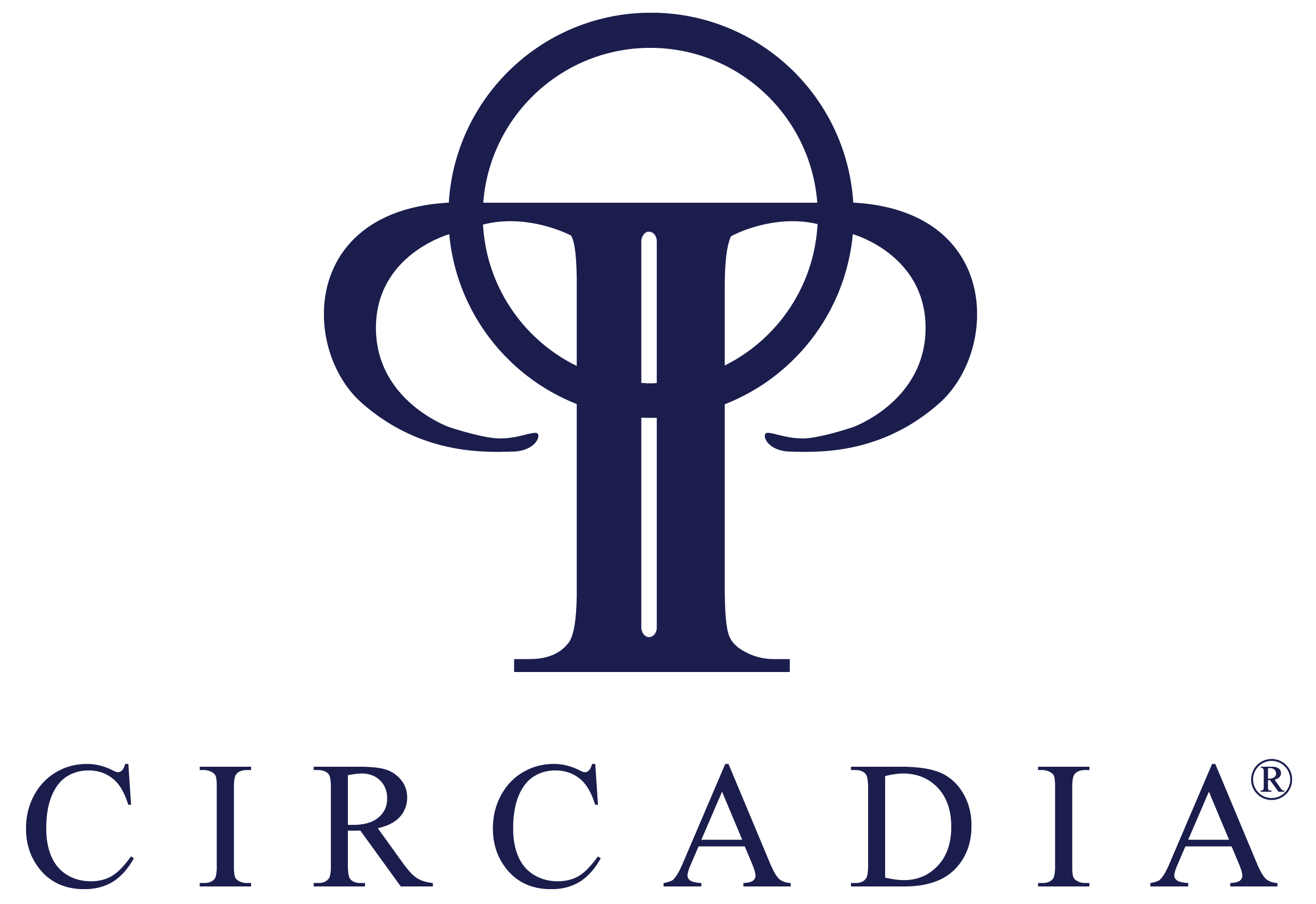 A logo with a stylized tree and the word 'CIRCADIA' beneath it in dark blue letters.