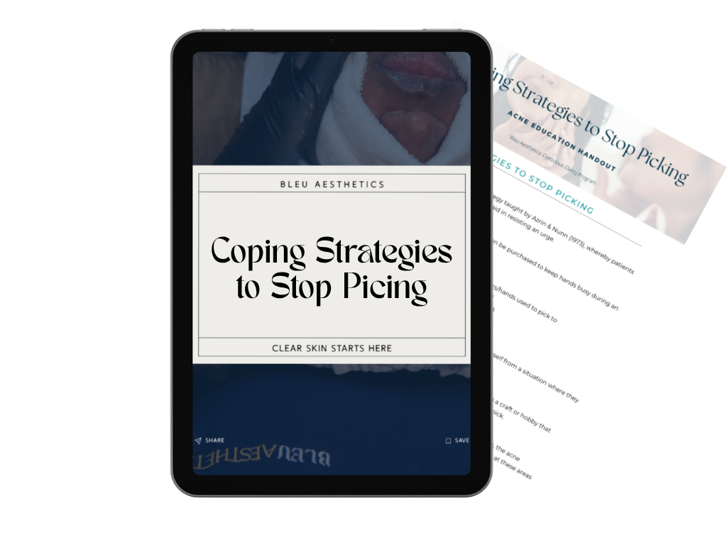 A tablet screen displaying a guide titled 'Coping Strategies to Stop Pino'.
