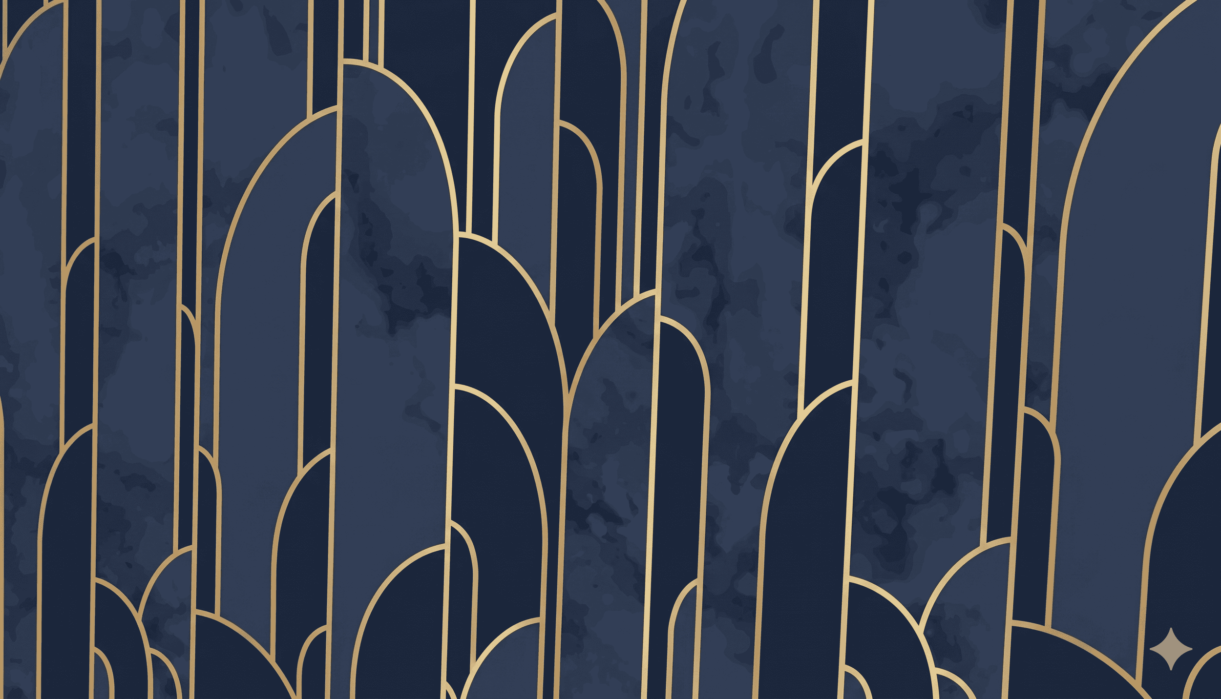 Pattern of gold lines forming abstract art on a dark blue background.