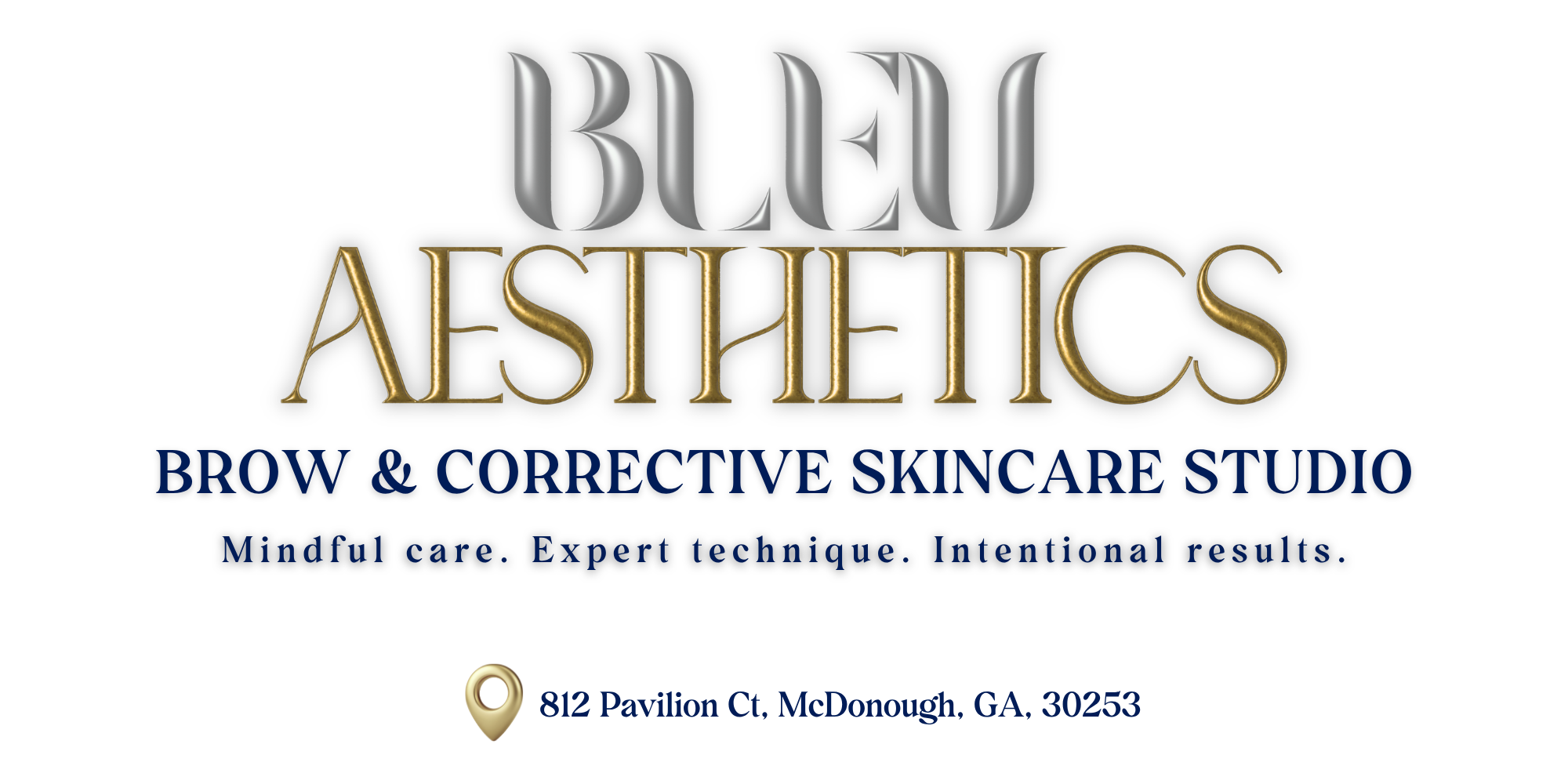 Logo for Blue Aesthetics Brow & Corrective Skincare Studio with tagline 'Mindful care. Expert technique. Intentional results.'