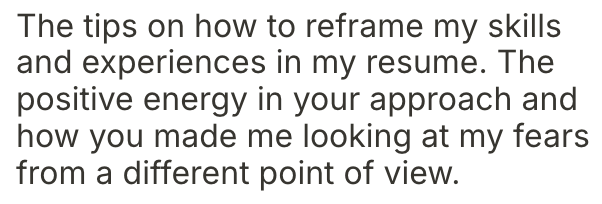 Text discussing tips for rephrasing skills and experiences in a resume, highlighting positive energy and new perspectives.