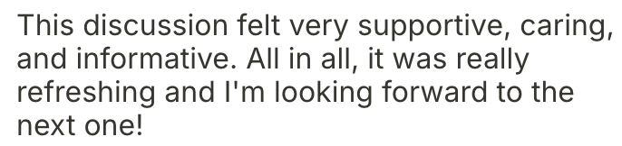 A screenshot of a positive and supportive discussion or conversation.