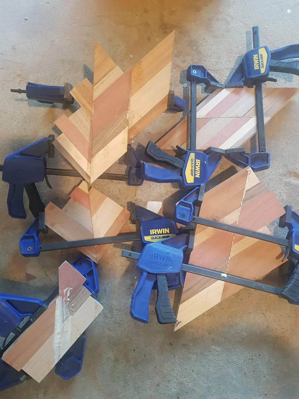 glued pieces chevron clamps wood glue.jpg