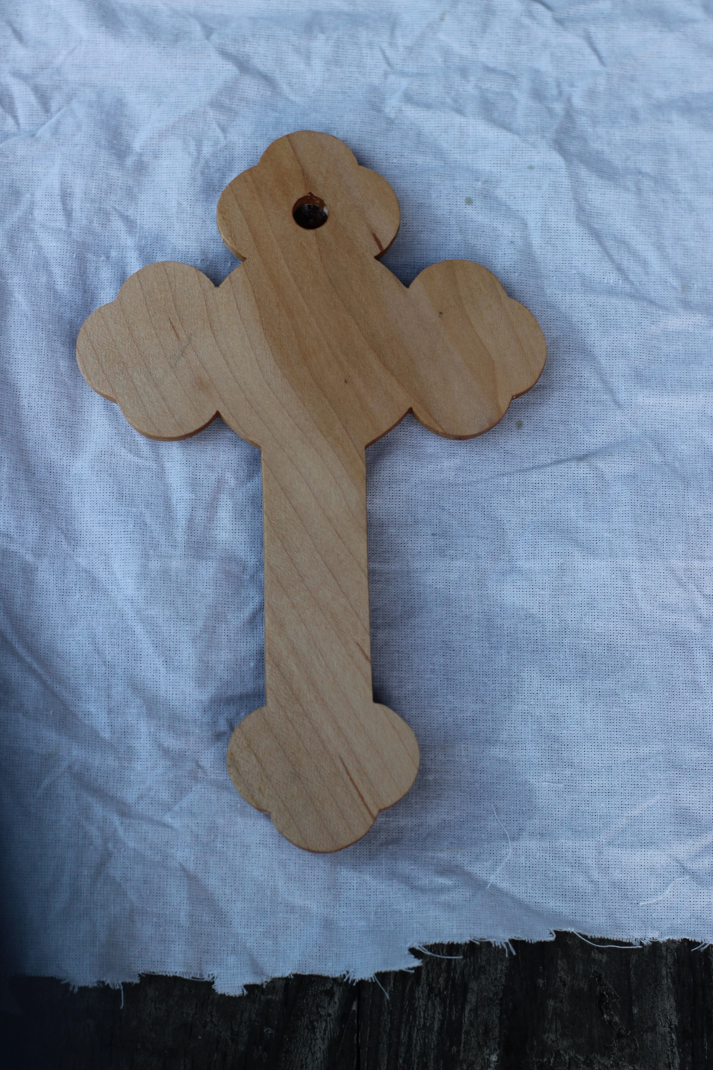 back shot Daniel the lion rock maple purple heart black walnut 3 toned cross wall rays coptic rounded ends hanging.JPG