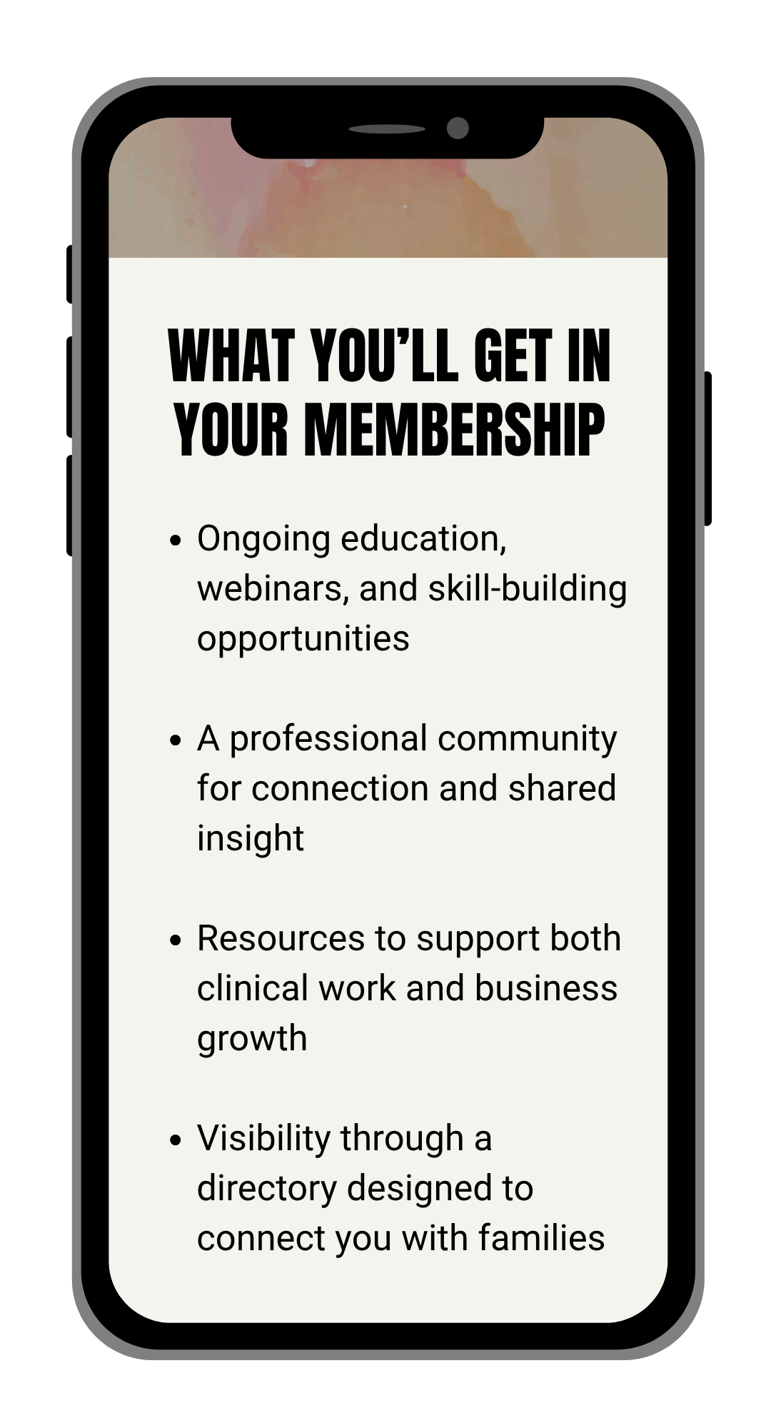 mobile phone with membership details for The Drop Lactation community for Lactation Professionals