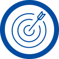 A blue target with a dart hitting the bullseye.