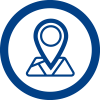 Icon of a map with a Location pin centred over it.