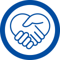 Icon of a handshake inside a circle, representing agreement or partnership