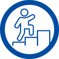 Icon of a person stepping up a graph, with increasing heights