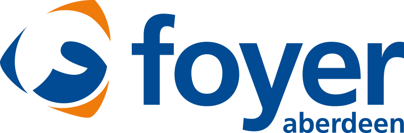 logo of Foyer Aberdeen, with a stylized letter 'F' and circular design in blue and orange colors.