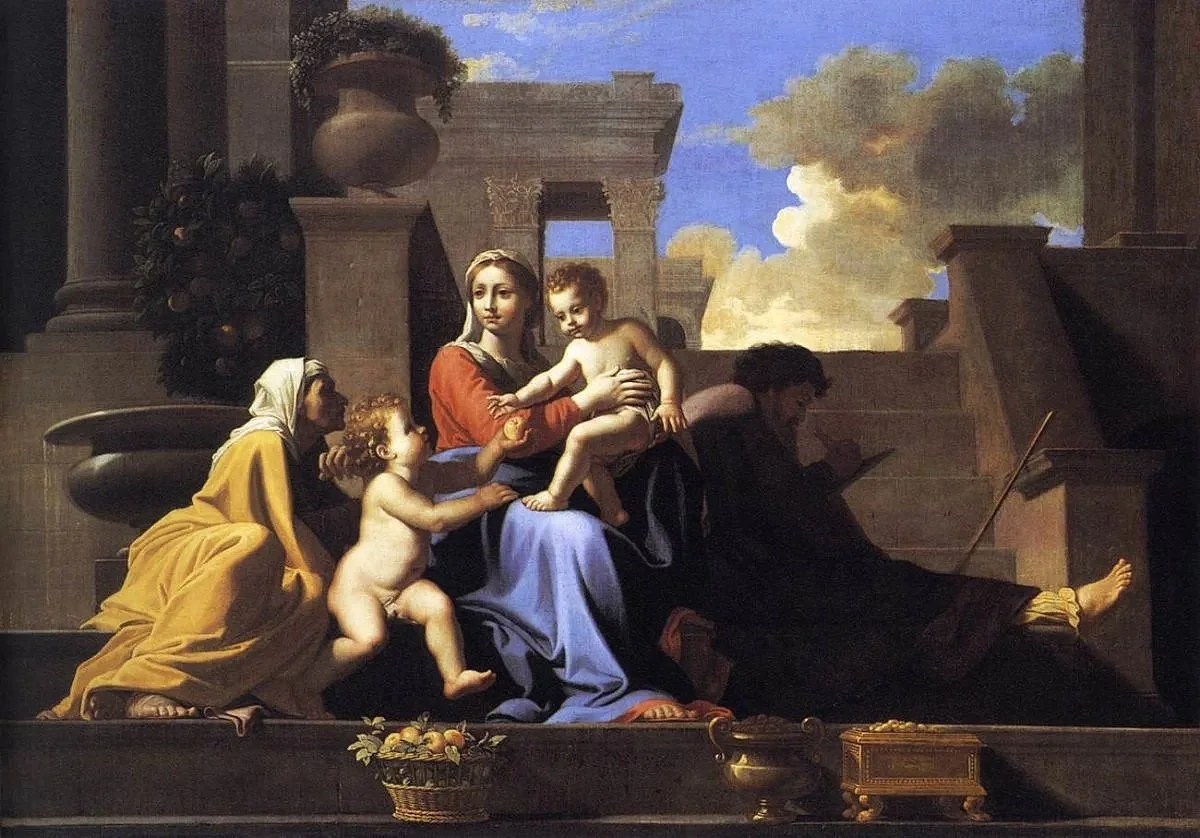 la sagrada familia en la escalera poussin