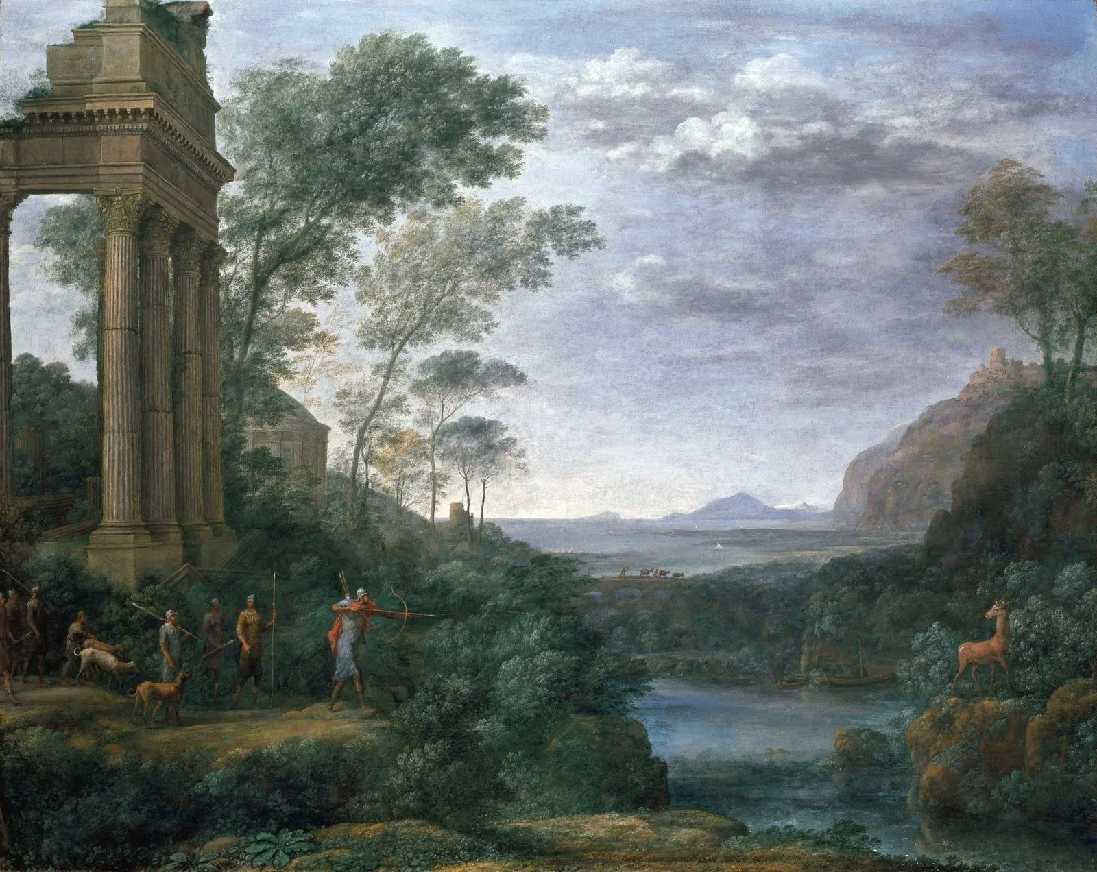 paisaje con ascanio aseteando el ciervo de Silvia claude lorrain