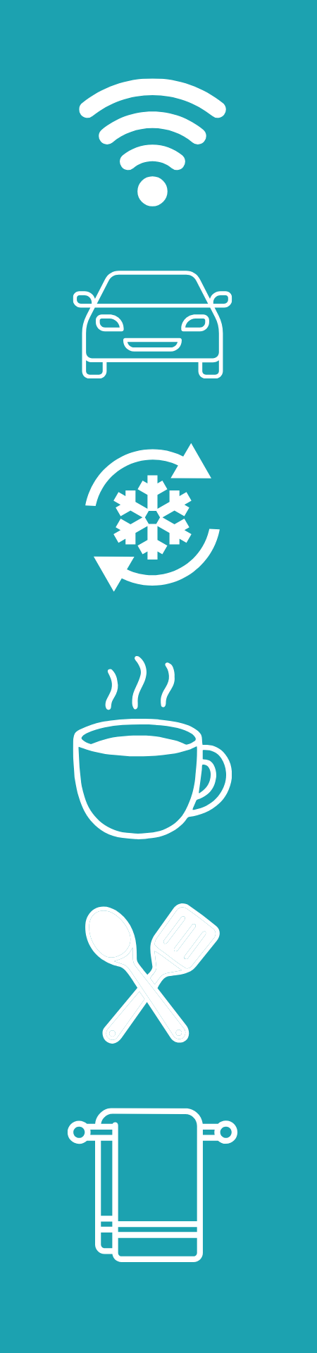 Smart car with Wi-Fi symbol, snowflake and arrows indicating heating or cooling, steaming cup of coffee, utensils, and towel, suggesting car comfort and amenities.