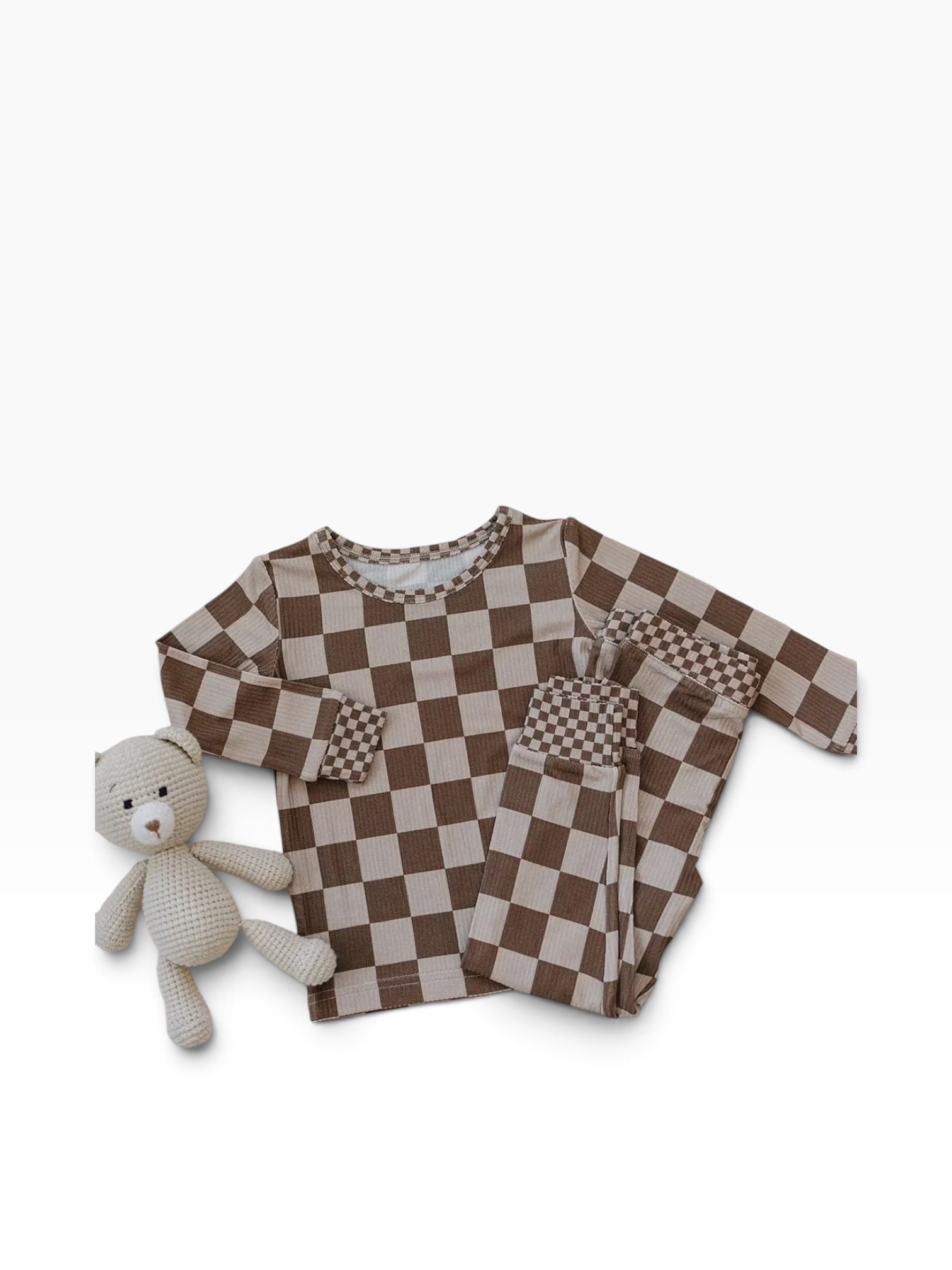 Ribbed Set- Latte Checkered