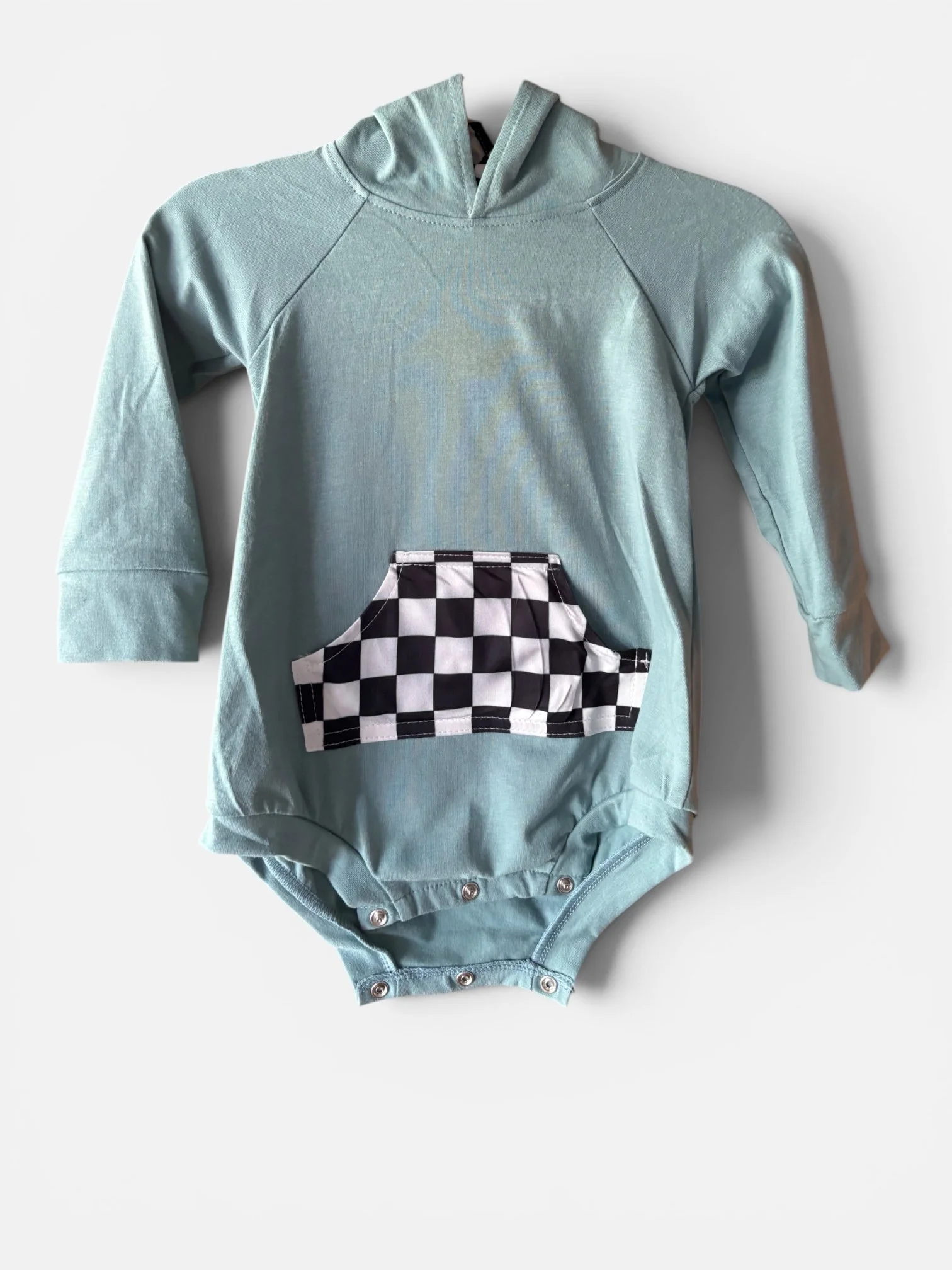 Black Checkered Hooded Onsie with Pocket