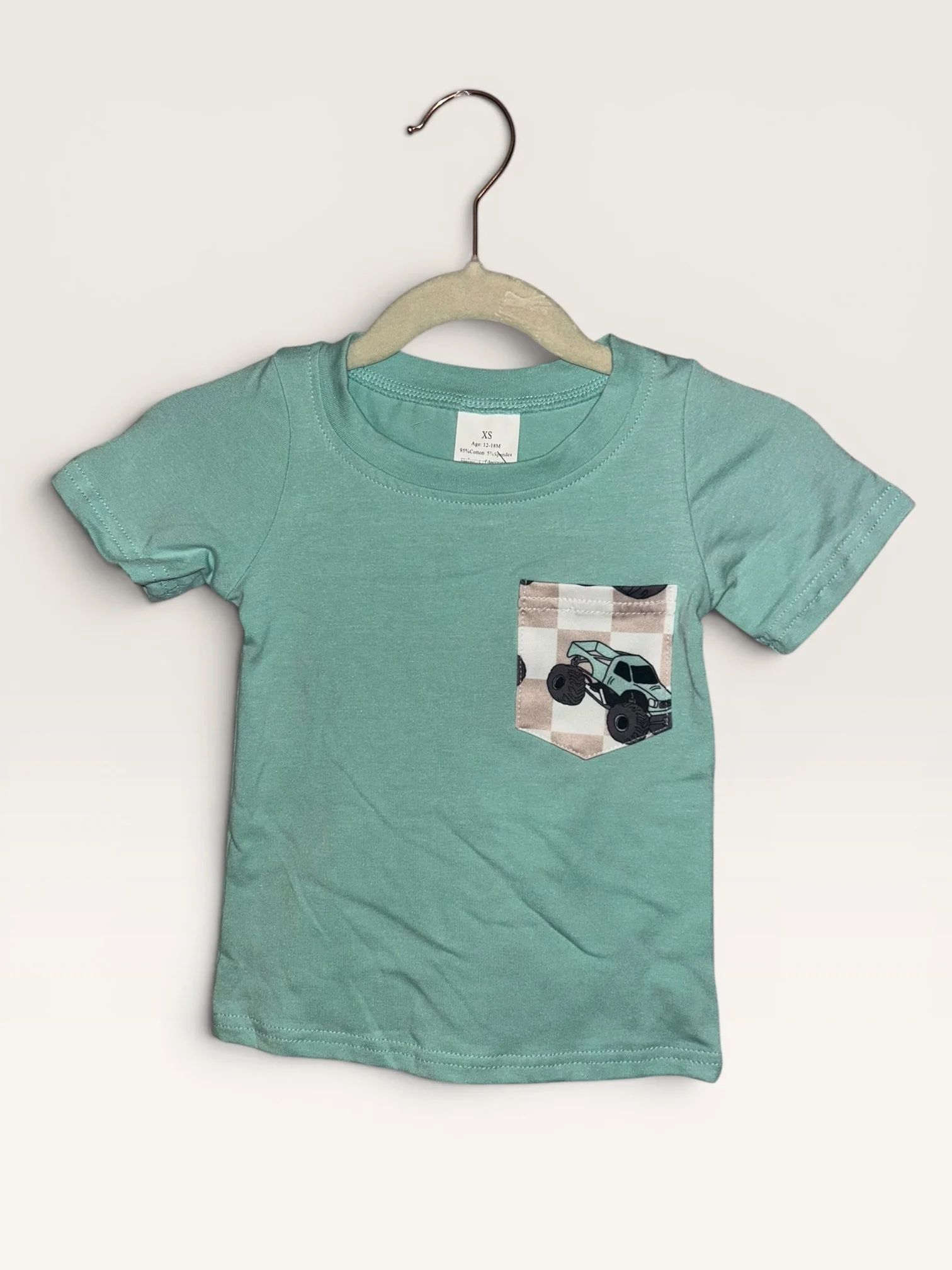 Teal Monster Truck/Gingham Shorts/T-Shirt Set