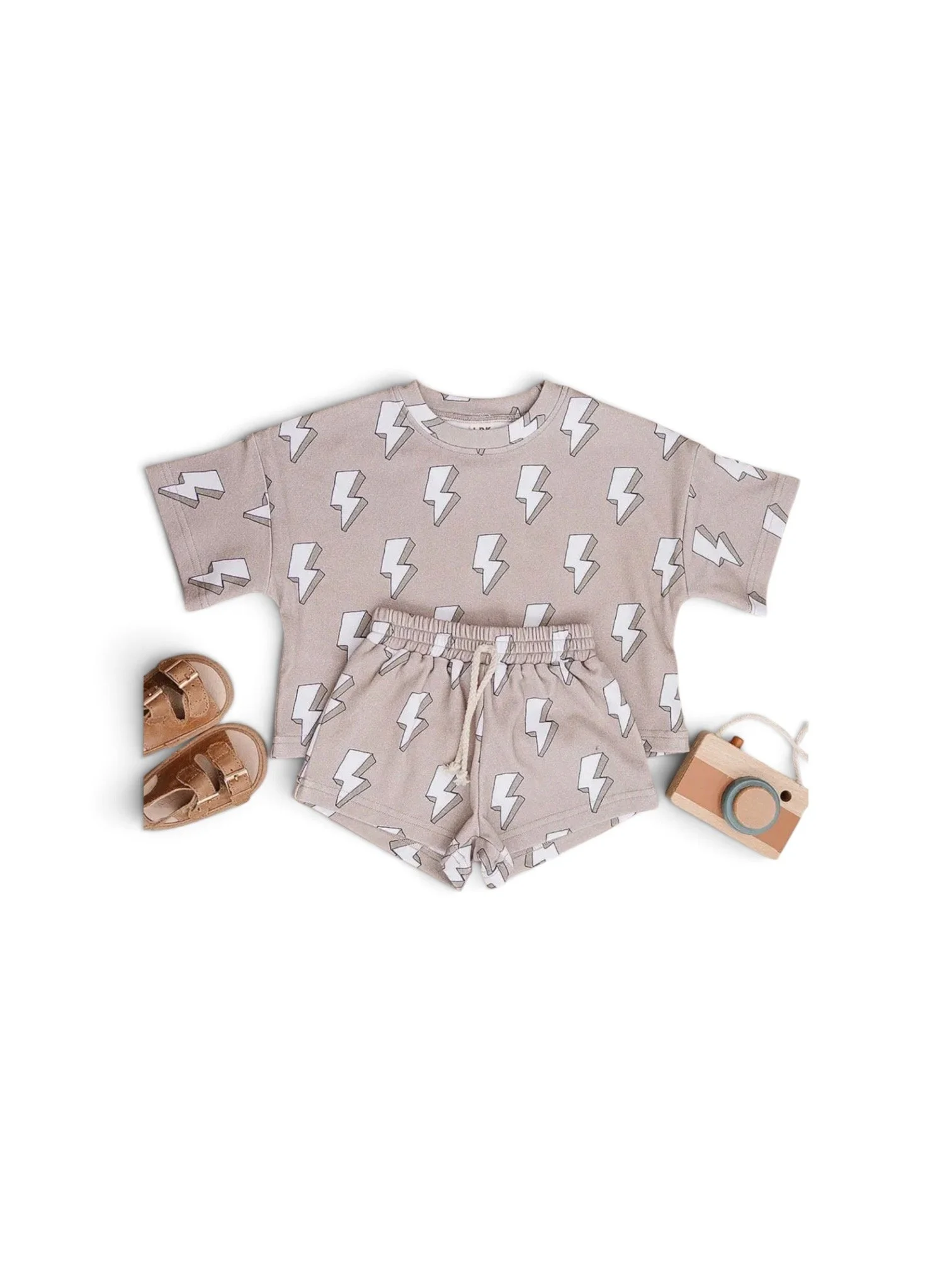 Electric "Bolt" Beige Top/Bottom Set