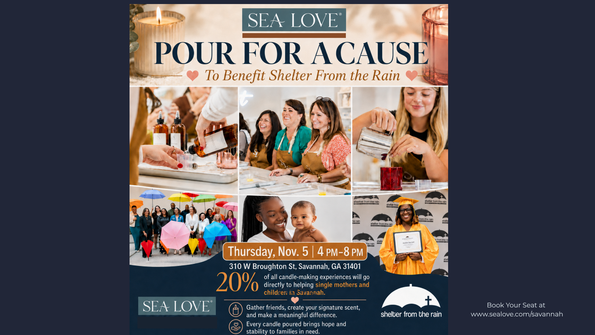Shelter From the Rain Give Back Day - Sea Love Candle Bar & Boutique