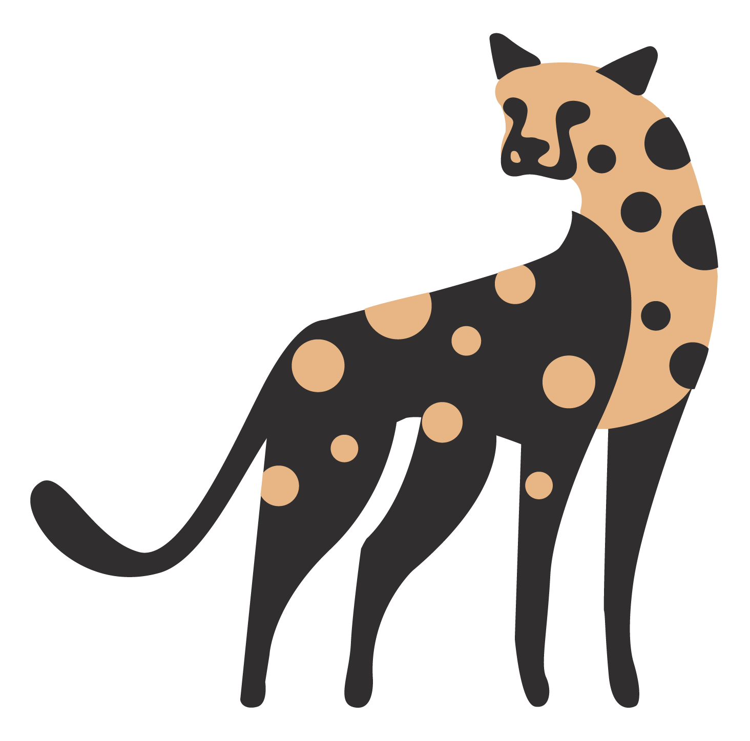 Illustration of a black and tan leopard with beige spots.