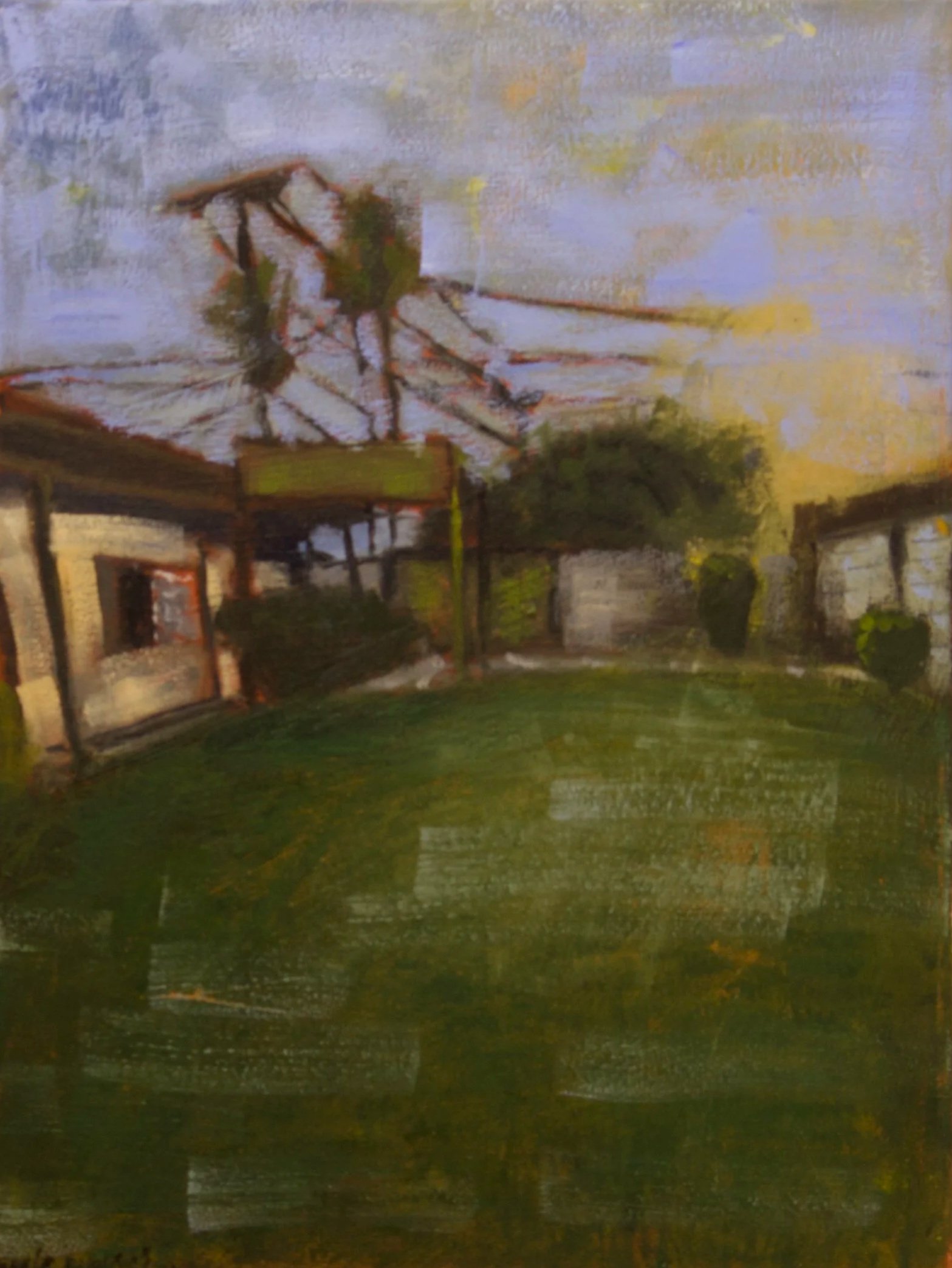 "Little house in the yard": 2025, 12"x16", oil paint, Canvas
