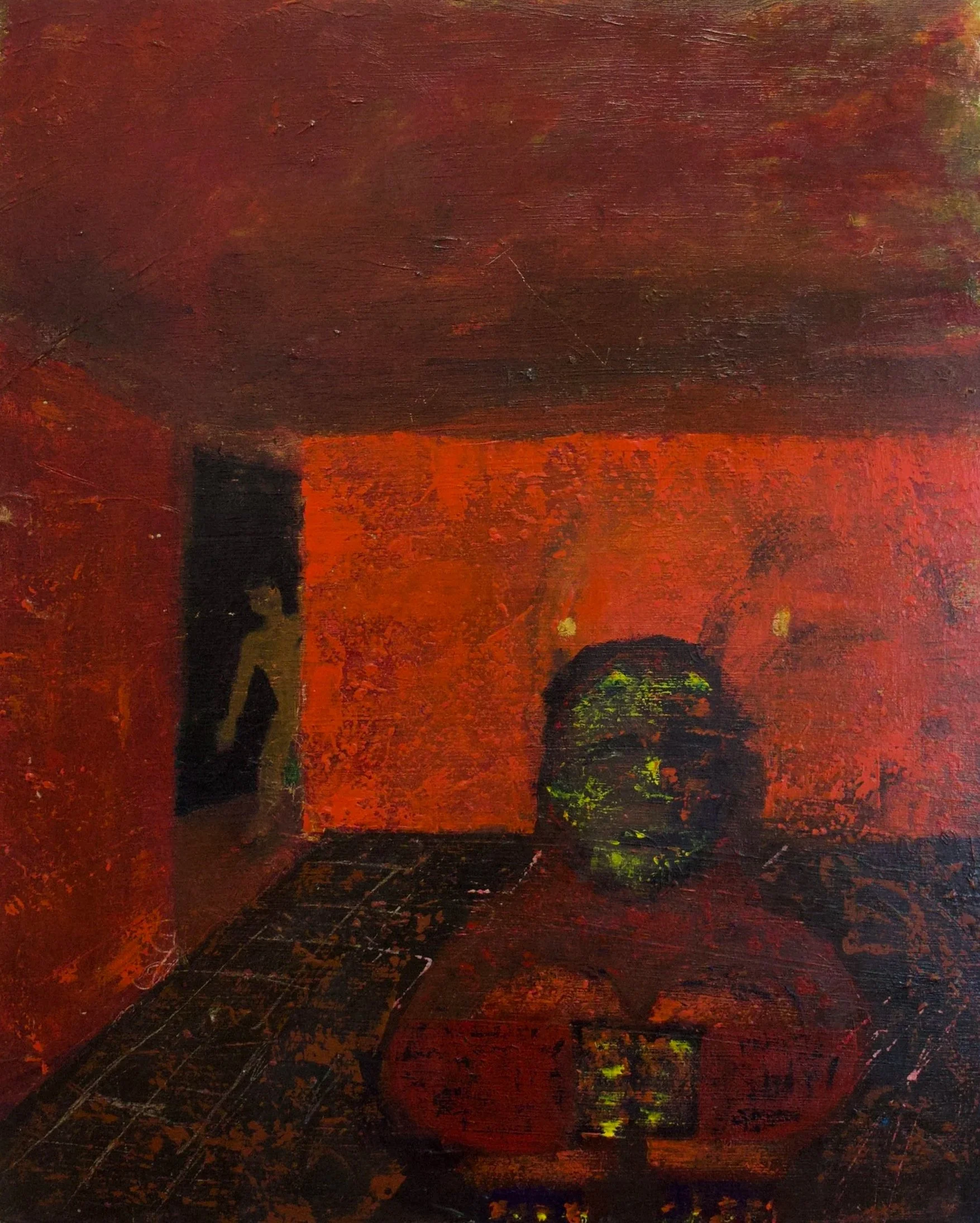 "Me vs. Me": 2024, 24"x30",acrylic paint, Canvas/ Looking back now, I realize it was always me that I was afraid of. 