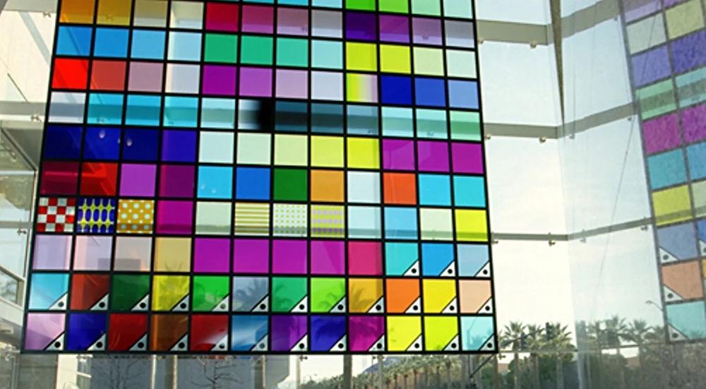 The 25' tall Illustrator color palette, scaled to 1700% its original size, is built as 9 separate frames bolted together.