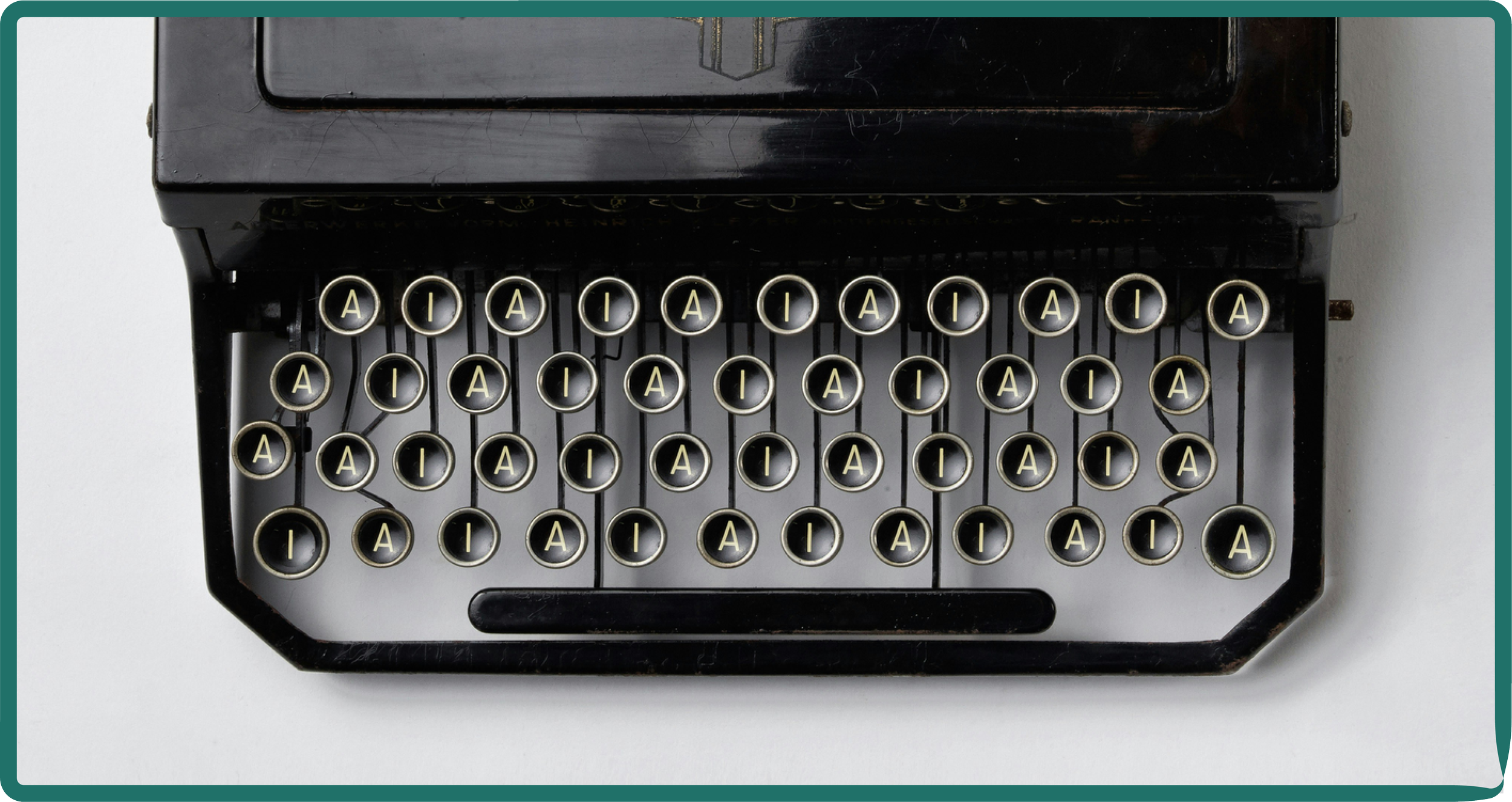 Vintage typewriter keyboard with all keys labeled as 'A' and 'I.'