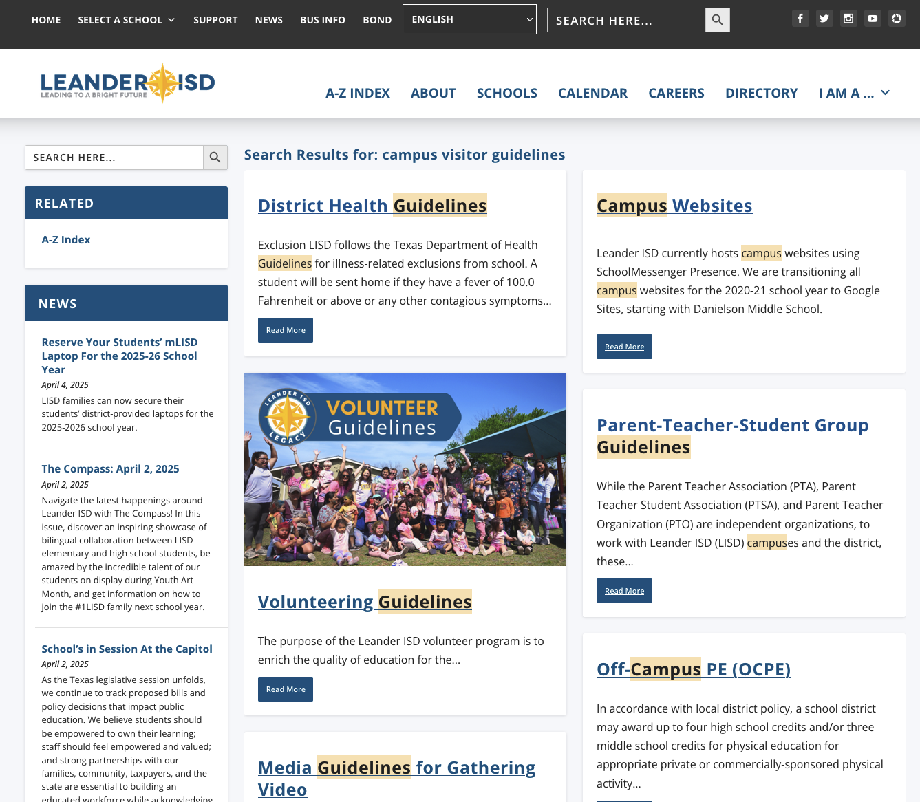 Website with highlighted search terms